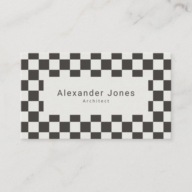 Modern Charcoal & Cream Chequered Pattern Business Card (Front)
