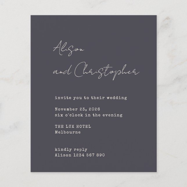Modern Charcoal Elegant Script Wedding Invitation (Front)