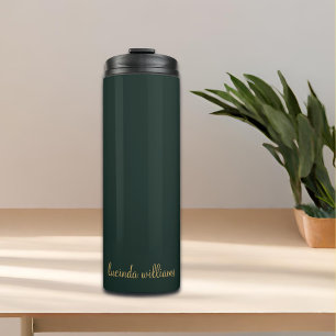 Modern Charcoal  & Gold Script Font Monogram Thermal Tumbler