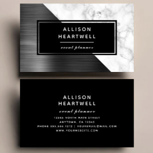 Modern Charcoal Gray Brushed Metal Marble Black Business Card