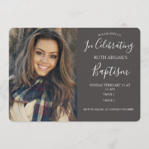 Modern Charcoal Grey Adult Baptism Photo Invitation