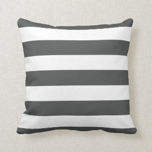 Modern Charcoal Grey and White Stripes Cushion