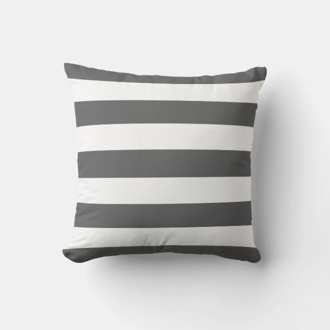 Modern Charcoal Grey and White Stripes Cushion (Front)