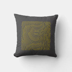 Modern Charcoal Grey and Yellow Abstract Wavy Line Cushion
