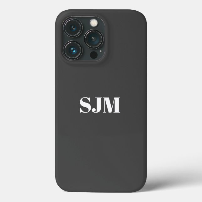 Modern charcoal grey custom monogram initials Case-Mate iPhone case (Back)