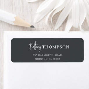 Modern Charcoal Grey Elegant Script Monogram Return Address Label