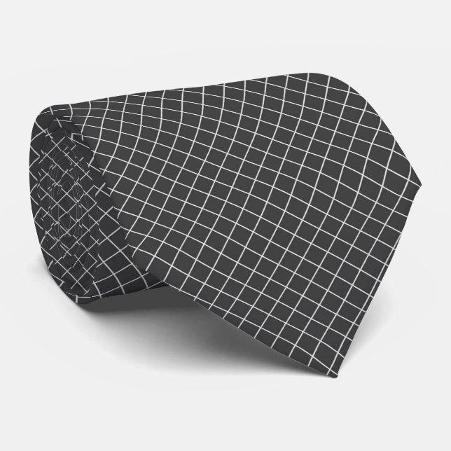 Modern Charcoal Grey Geometric Chain Link Tie (Rolled)