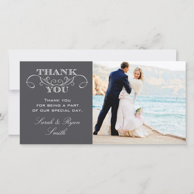 Modern Charcoal Grey Wedding Photo Thank You Cards (Front)