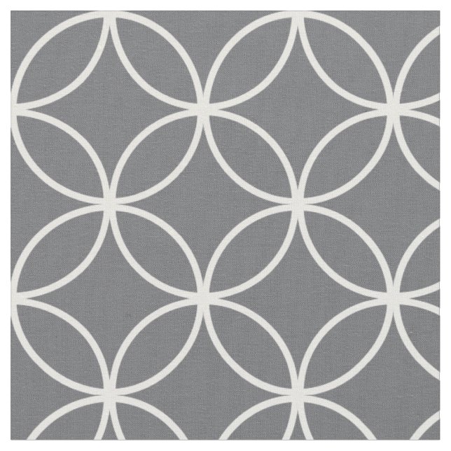 Modern Charcoal Grey White Circle Diamond Pattern Fabric (Close Up)