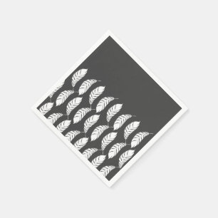 Modern Charcoal Grey & White Hand Drawn Feathers Napkin