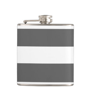 Modern Charcoal Grey White Stripes Pattern Hip Flask