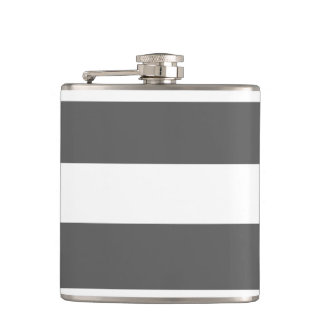 Modern Charcoal Grey White Stripes Pattern Hip Flask
