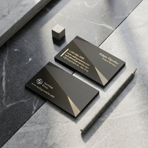 Modern Charcoal Ivory Geometric Business Card