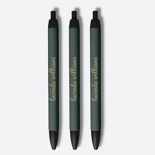 Modern Charcoal Luxe Gold Script Monogram Black Ink Pen (Creator Uploaded)