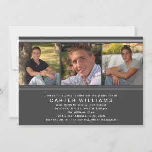 Modern Charcoal Photo Collage Graduation Party Invitation