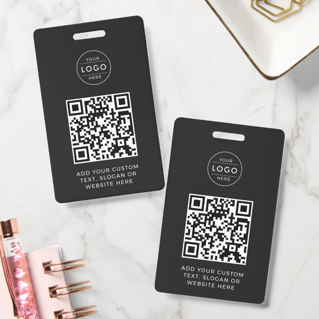 Modern Charcoal QR Code Custom Company Logo ID Badge (Office)