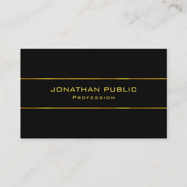 Modern Charming Elegant Black Gold Top Template Business Card (Front)