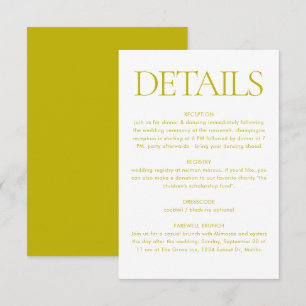 Modern Chartreuse Green Wedding Infos Details Enclosure Card