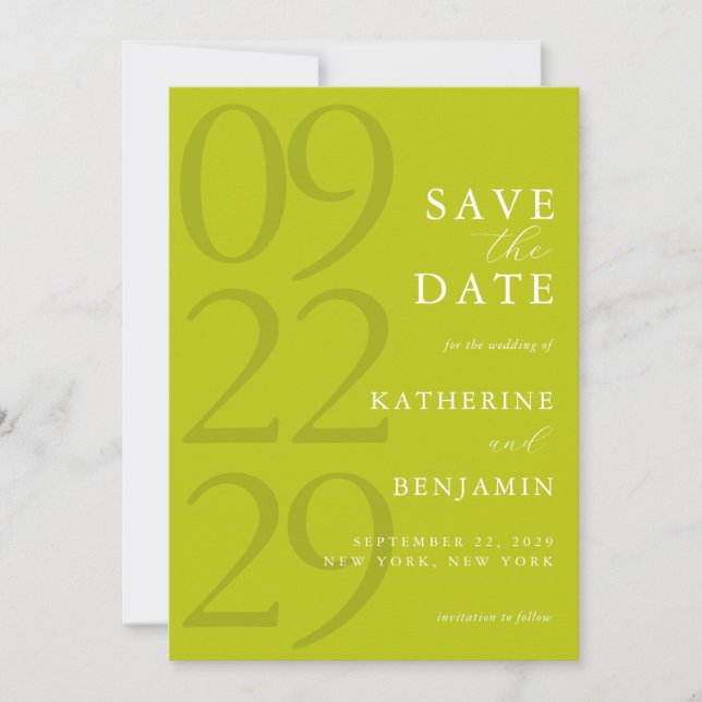 Modern Chartreuse Minimalist Wedding Save The Date (Front)