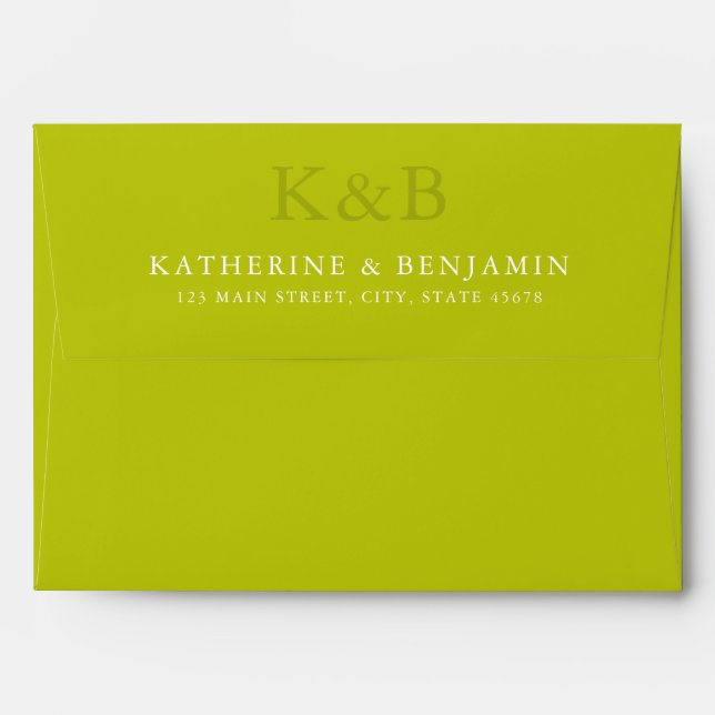 Modern Chartreuse Monogram Minimalist Wedding Envelope (Back (Top Flap))