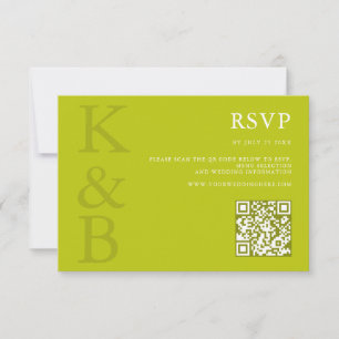 Modern Chartreuse Monogram Minimalist Wedding RSVP Card