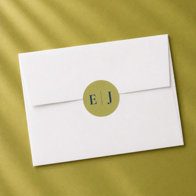 Modern Chartreuse Monogram Wedding Sticker (Chartreuse monogram sticker. Modern, editorial, clean aesthetic.)