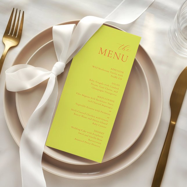 Modern Chartreuse Persimmon Elegant Wedding Menu (Creator Uploaded)