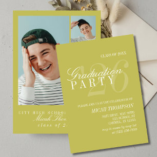 Modern Chartreuse Photo Graduation Party Invitation