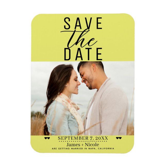Modern Chartreuse Save the Date Wedding Photo Magnet (Vertical)