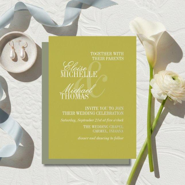 Modern Chartreuse Script Formal Wedding (Modern Chartreuse Script Formal Wedding Foil Invitation)