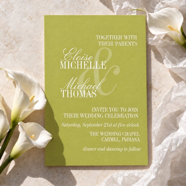Modern Chartreuse Script Formal Wedding Invitation (Modern Chartreuse Script Formal Wedding Invitation)