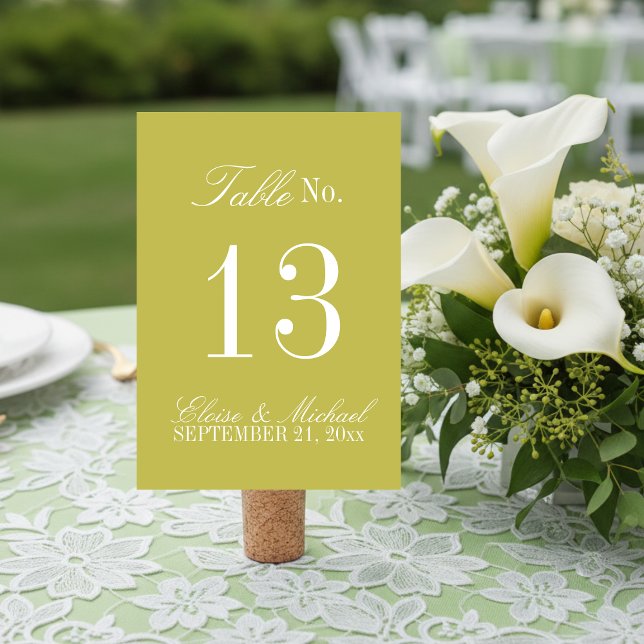 Modern Chartreuse Script Formal Wedding Table Number (Set the dinner tables of your big day with this Modern Script Citrus Green Table Number!)