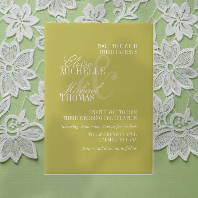 Modern Chartreuse Script Formal Wedding Vellum Invitations (Invite guest to your big day with this Modern Script Citrus Green Formal Wedding Vellum Invitations!)