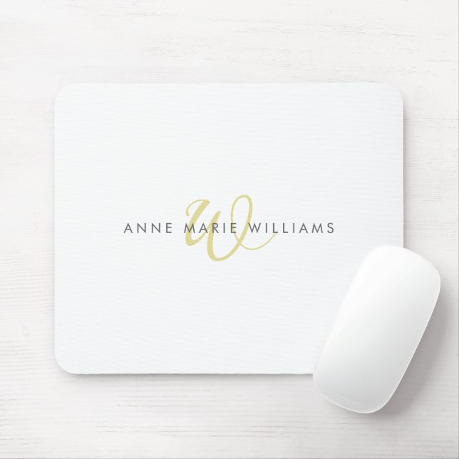 Modern Chartreuse Script Monogram Mouse Pad (With Mouse)