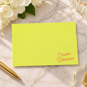 Modern Chartreuse Script Personalised Stationery Card