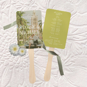 Modern Chartreuse Script Wedding Ceremony Program Hand Fan