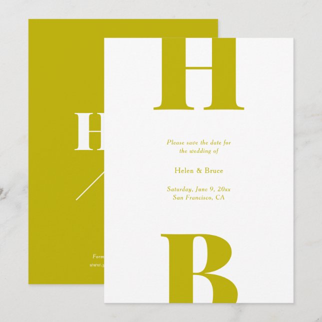 Modern Chartreuse Typography Monogram Wedding Save The Date (Front/Back)