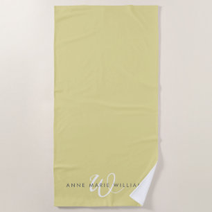 Modern Chartreuse White Script Monogram Beach Towel