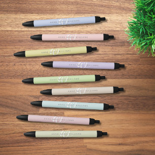 Modern Chartreuse White Script Monogram Black Ink Pen