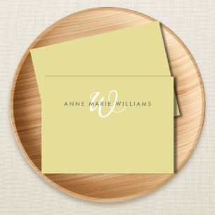 Modern Chartreuse White Script Monogram Card