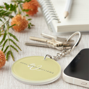 Modern Chartreuse White Script Monogram Key Ring