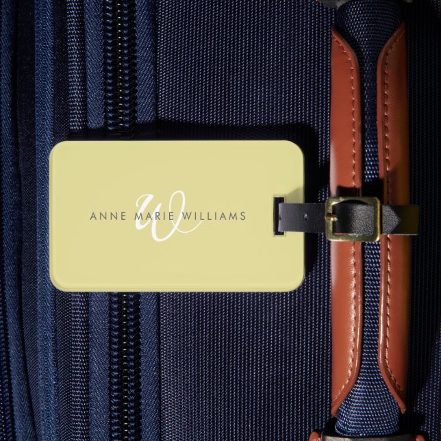 Modern Chartreuse White Script Monogram Luggage Tag (Front Insitu 4)