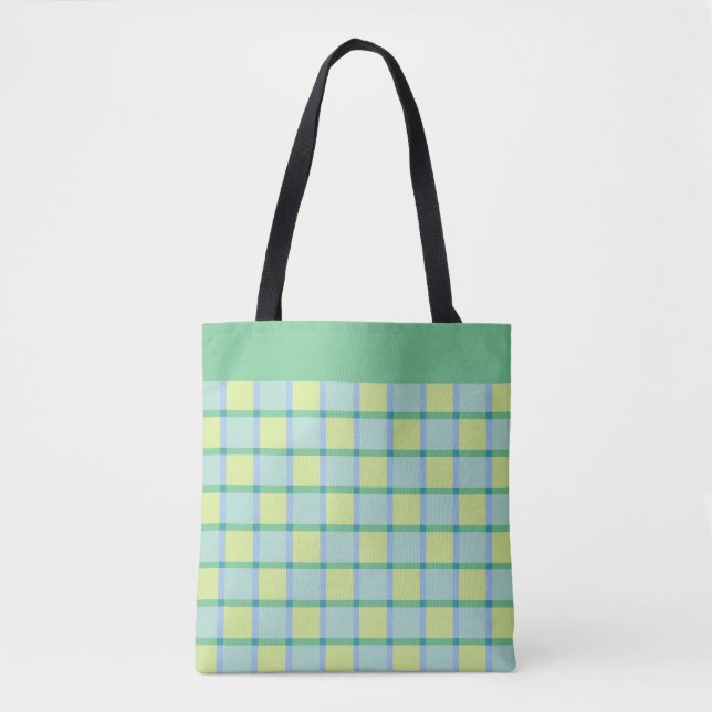 Modern Checker Blue Green Lime Pattern Tote Bag (Front)