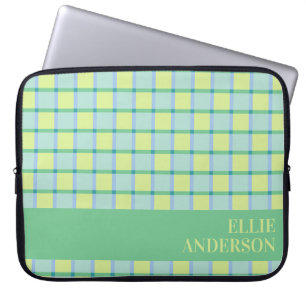 Modern Checker Blue Green Lime Personalized  Laptop Sleeve