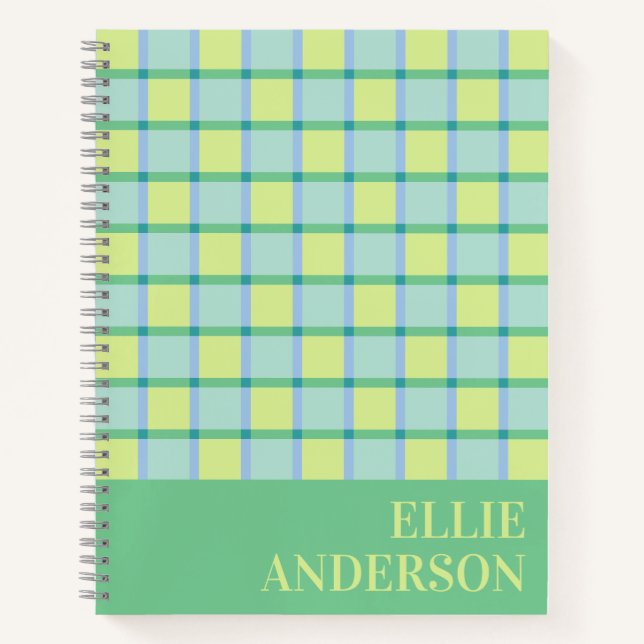 Modern Checker Blue Green Lime Personalized Notebook (Front)