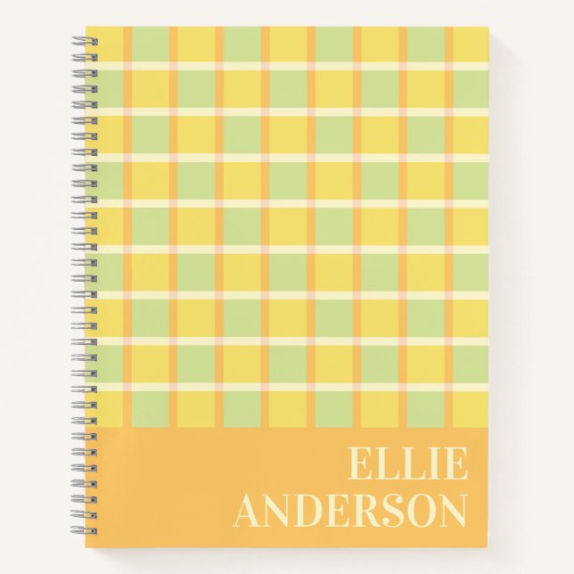 Modern Checker Green Yellow Orange Personalized Notebook (Front)