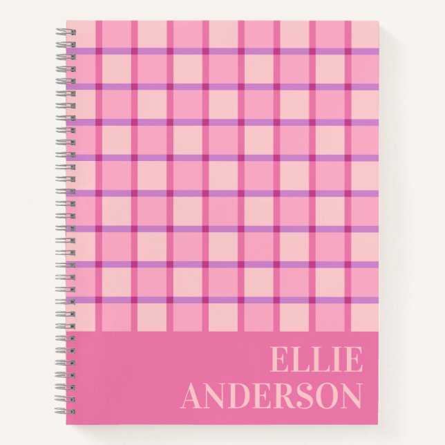 Modern Checker Pink Purple Personalized Notebook