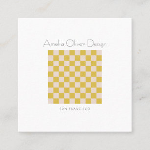 Modern Checkerboard Yellow Simple Stylish Custom Square Business Card