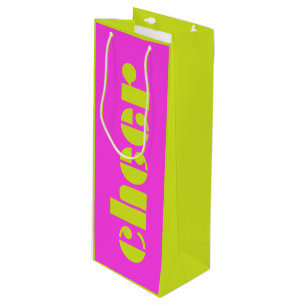 Modern Cheer Fuchsia Pink and Bright Green Wine Gift Bag