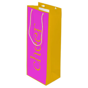 Modern Cheer Fuchsia Pink and Orange Wine Gift Bag